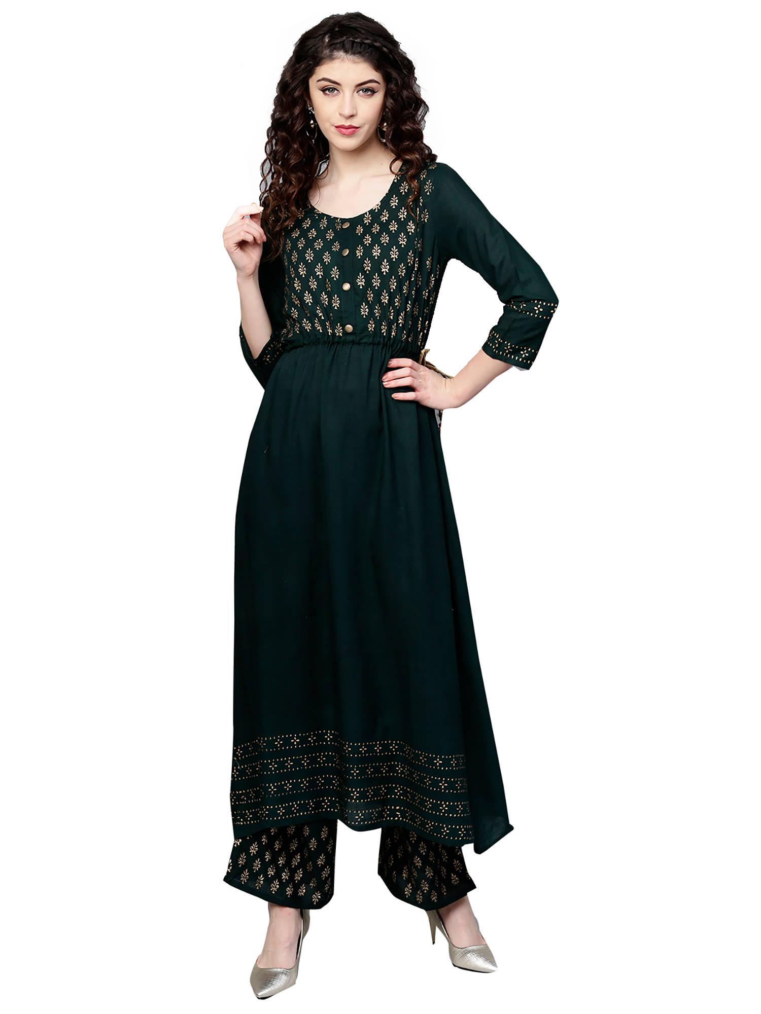 Buy Ishin Rayon Green Printed Anarkali 