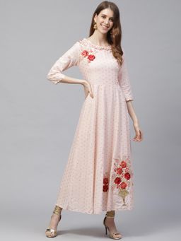 ISHIN - Cotton Peach & Gold Embroidered Anarkali Kurta