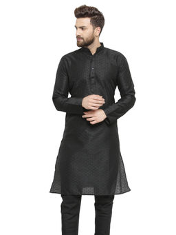 Treemoda - Embellished Brocade Black Kurta For Men