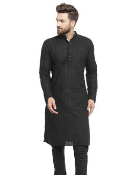 Treemoda - Designer Black Chikankari Cotton Kurta For Men