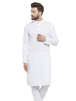 Treemoda - Designer White Chikankari Cotton Kurta For Men