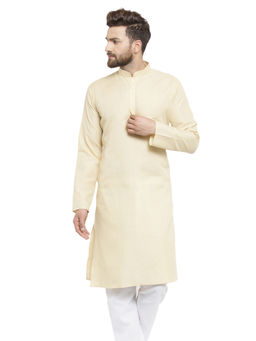 Treemoda - Plain Linen Beige Kurta For Men
