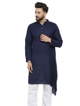 Treemoda - Designer Navy Blue Linen Kurta For Men