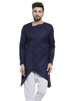Treemoda - Designer Navy Blue Linen Kurta For Men