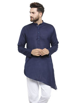 Treemoda - Designer Navy Blue Linen Kurta For Men