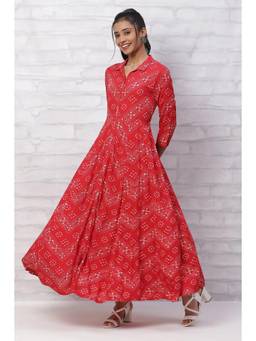 Rangriti - Red Viscose Rayon Kalidar Dress
