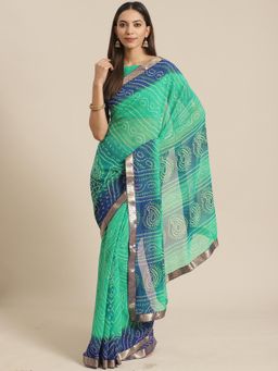 Akhilam - Green Embellished Saree With Unstitched Blouse