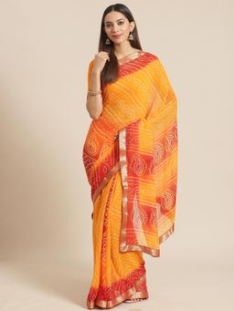 Akhilam - Orange Embellished Saree With Unstitched Blouse