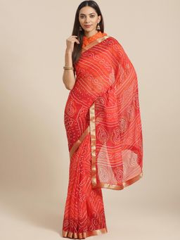 Akhilam - Orange Embellished Saree With Unstitched Blouse