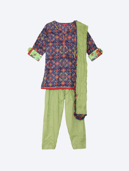 Biba - Purple Cotton Straight Suit (Set of 3)