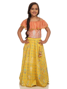 Biba - Orange Printed Blouse with Lehenga (Set of 2)