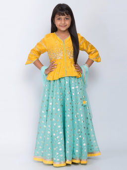 Biba - Turquoise Printed Lehenga With Top & Dupatta (Set of 3)