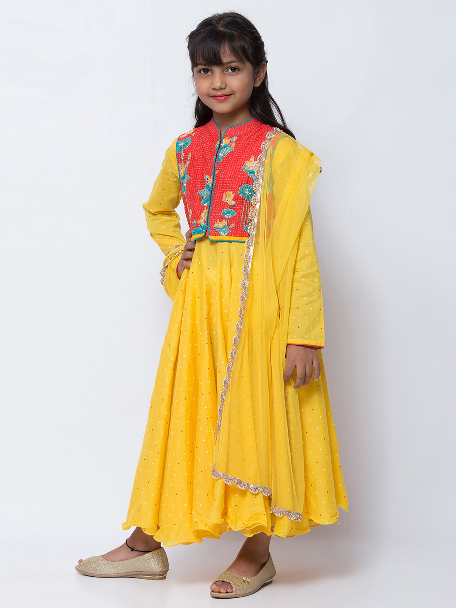 Buy Biba Yellow Printed Kurta \u0026 Jacket 