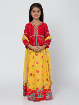 Biba - Red Embroidered Top with Lehenga and Dupatta (Set of 3)