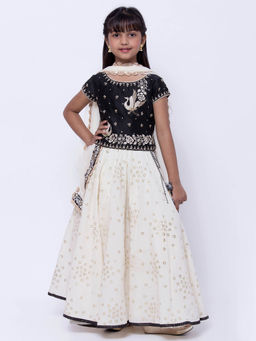 Biba - Off White Printed Lehenga With Top & Dupatta (Set of 3)