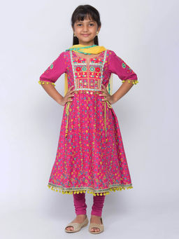 Biba - Purple Printed Kurta with Churidar and Dupatta (Set of 3)