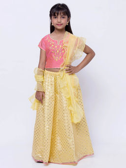 Biba - Pink Embroidered Top with Lehenga and Dupatta (Set of 3)