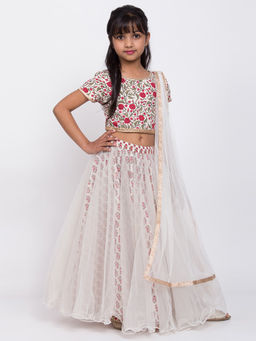 Biba - White Floral Lehenga Set (Set of 3)