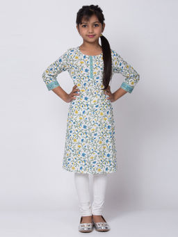 Biba - White Floral Kurta With Leggings (Set of 2)