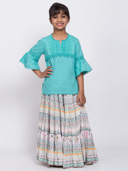 Biba - Blue Cotton Skirt Top Set (Set of 2)