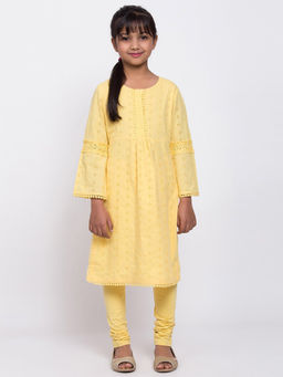 Biba - Yellow Patterned Kurta With Churidar (Set of 2)
