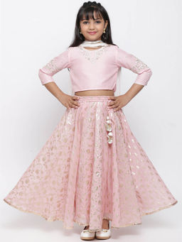 Biba - Pink Embroidered Top with Lehenga and Dupatta (Set of 3)