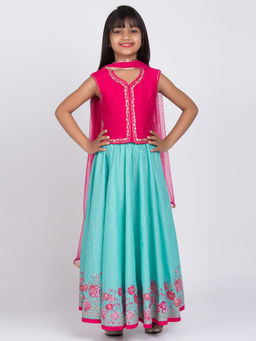 Biba - Pink Poly Modal Lehenga Set (Set of 3)