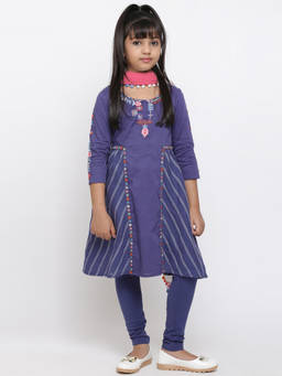 Biba - Blue Cotton A Line Suit Set (Set of 3)