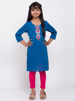 Biba - Blue Solid Kurta With Leggings (Set of 2)
