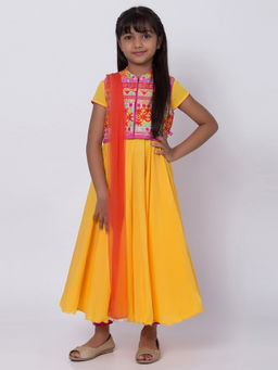 Biba - Yellow Solid Kurta & Jacket With Leggings & Dupatta (Set of 4)