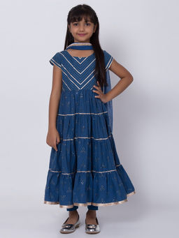 Biba - Blue Printed Kurta With Leggings & Dupatta (Set of 3)