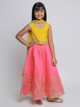 Biba - Yellow Embellished Top with Lehenga and Dupatta (Set of 3)