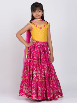 Biba - Pink Printed Lehenga With Top & Dupatta (Set of 3)