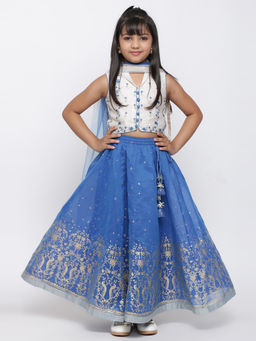 Biba - Blue Cotton Lehenga Set (Set of 3)