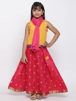 Biba - Yellow And Pink Lehenga Set (Set of 3)