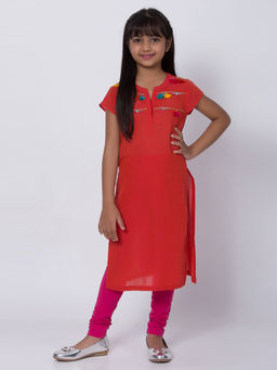 Biba - Red Solid Kurta With Churidar (Set of 2)