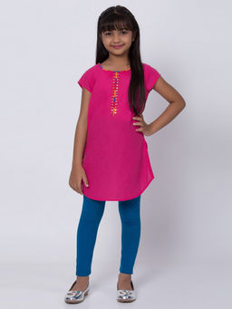 Biba - Pink Solid Kurta With Leggings (Set of 2)