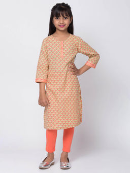 Biba - Green Printed Kurta with Leggings (Set of 2)