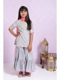 Biba - Grey Poly Metallic Cotton Straight Sharara (Set of 3)