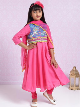 Biba - Pink Cotton Anarkali Suit (Set of 5)