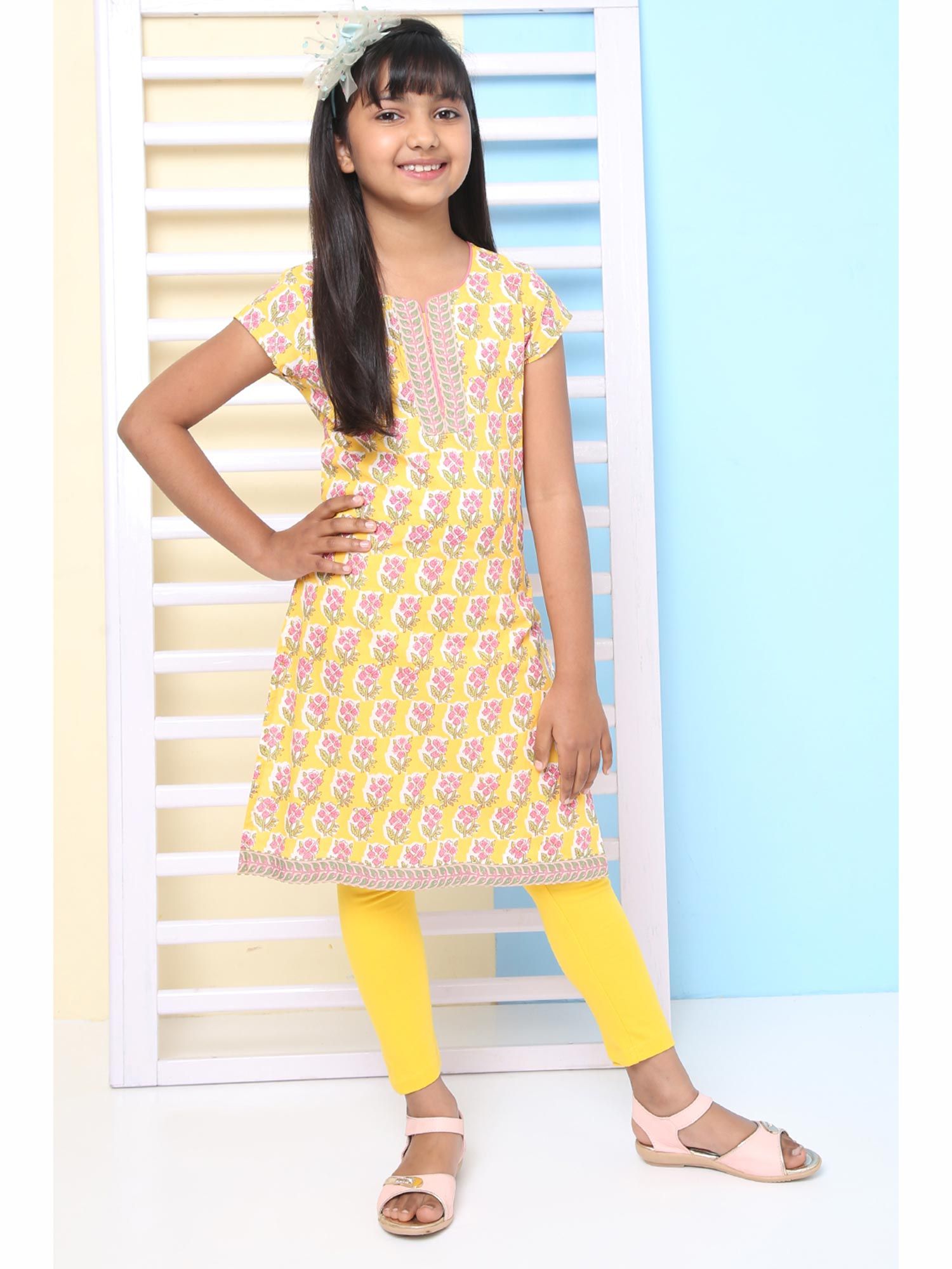 Buy Biba Yellow Cotton Straight Kurta 