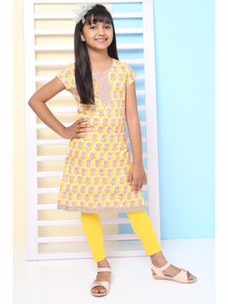 Biba - Yellow Cotton Straight Kurta and Leggings (Set of 2)