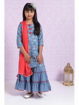 Biba - Blue Cotton Straight Sharara (Set of 4)