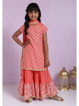 Biba - Coral Cotton Flared Sharara (Set of 3)