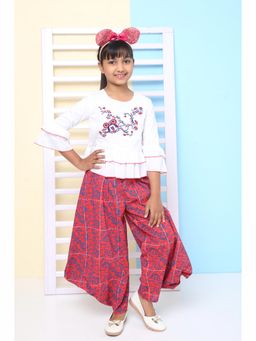 Biba - White and Red Cotton Straight Dhoti (Set of 2)