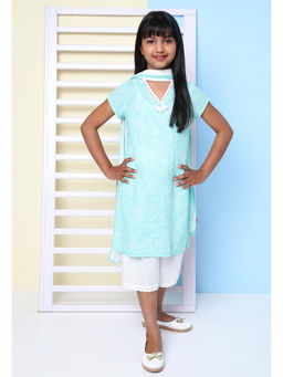 Biba - Sea Blue Cotton Straight Kurta (Set of 4)