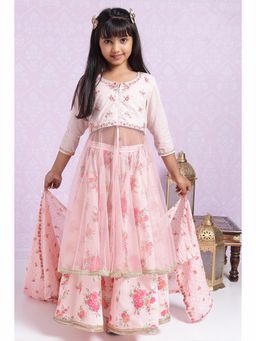 Biba - Pink Cotton Lehenga and Blouse with Dupatta & Mask (Set of 4)