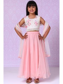 Biba - Champagne White Art Silk Lehenga and Blouse with Dupatta (Set of 3)