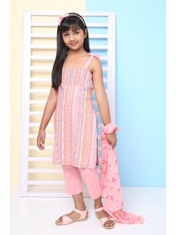 Biba - Peach Cotton Straight Kurta (Set of 3)