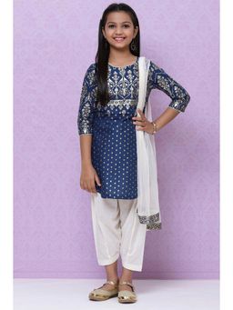 Biba - Blue Cotton Girls Straight Suit (Set of 3)